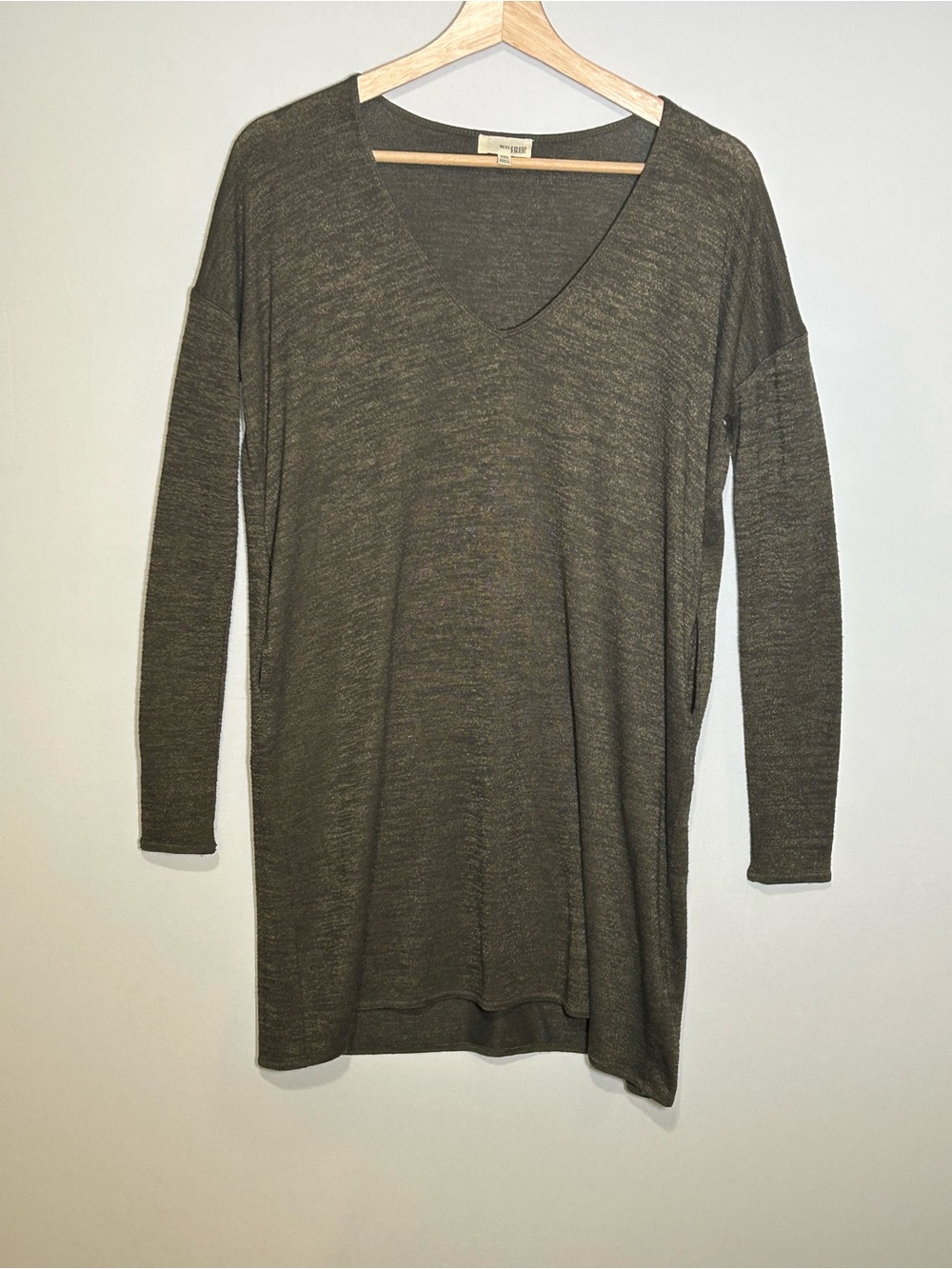 Aritzia x Wilfred Free Gail V-Neck Tunic Dress Charcoal Grey/Olive XXS - Picture 2 of 10